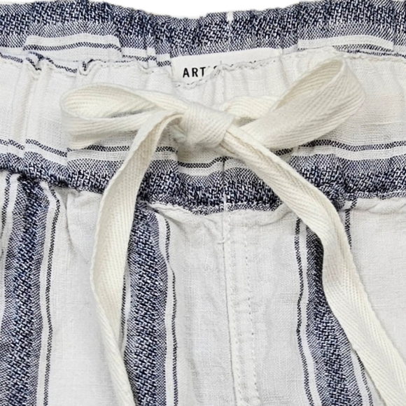 100% Linen Artisan NY Women's  White & Navy Striped Ankle Pants Size S - Picture 2 of 8